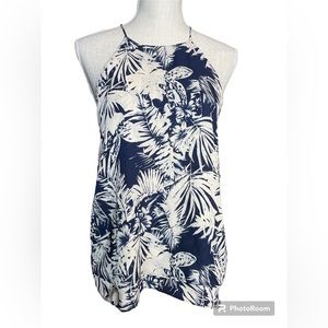 Paper Crane Tropical Print Navy Blue & Cream Tank Top